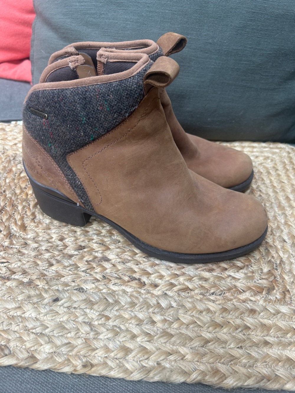 Women's Brown Merrell Suede Ankle Boots with Tweed Collar